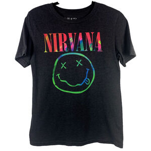 Nirvana T-Shirt Women's Small Rainbow Smiley Face Y2K 90's Teen Spirit Cobain